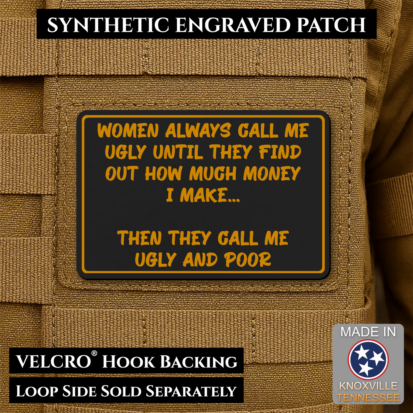 Ugly and Poor Funny Morale Patch | Made in USA | VELCRO® Brand Hook Backing