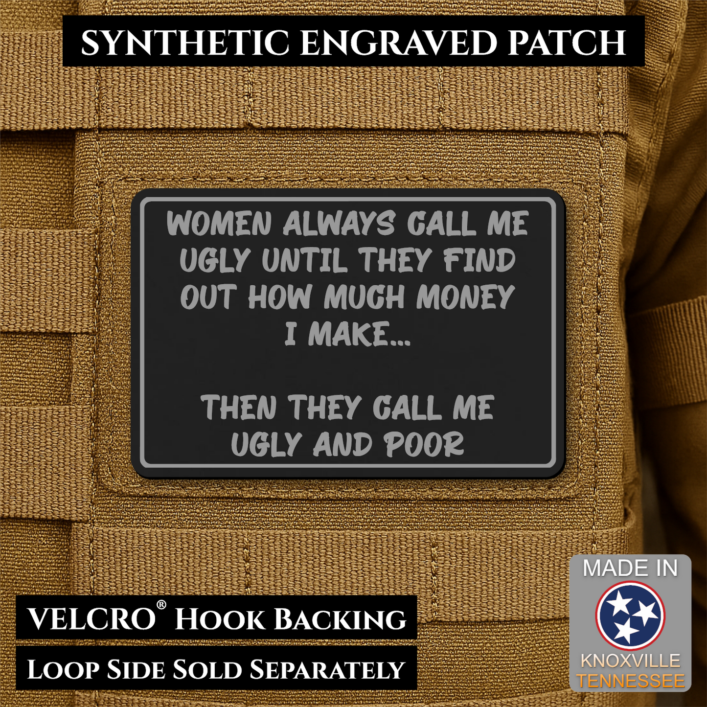 Ugly and Poor Funny Morale Patch | Made in USA | VELCRO® Brand Hook Backing