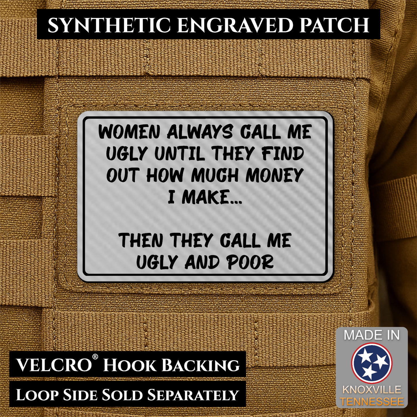 Ugly and Poor Funny Morale Patch | Made in USA | VELCRO® Brand Hook Backing
