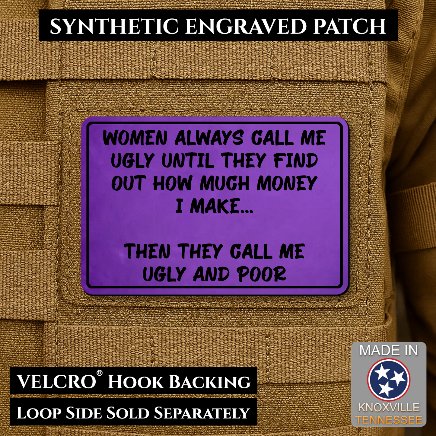 Ugly and Poor Funny Morale Patch | Made in USA | VELCRO® Brand Hook Backing