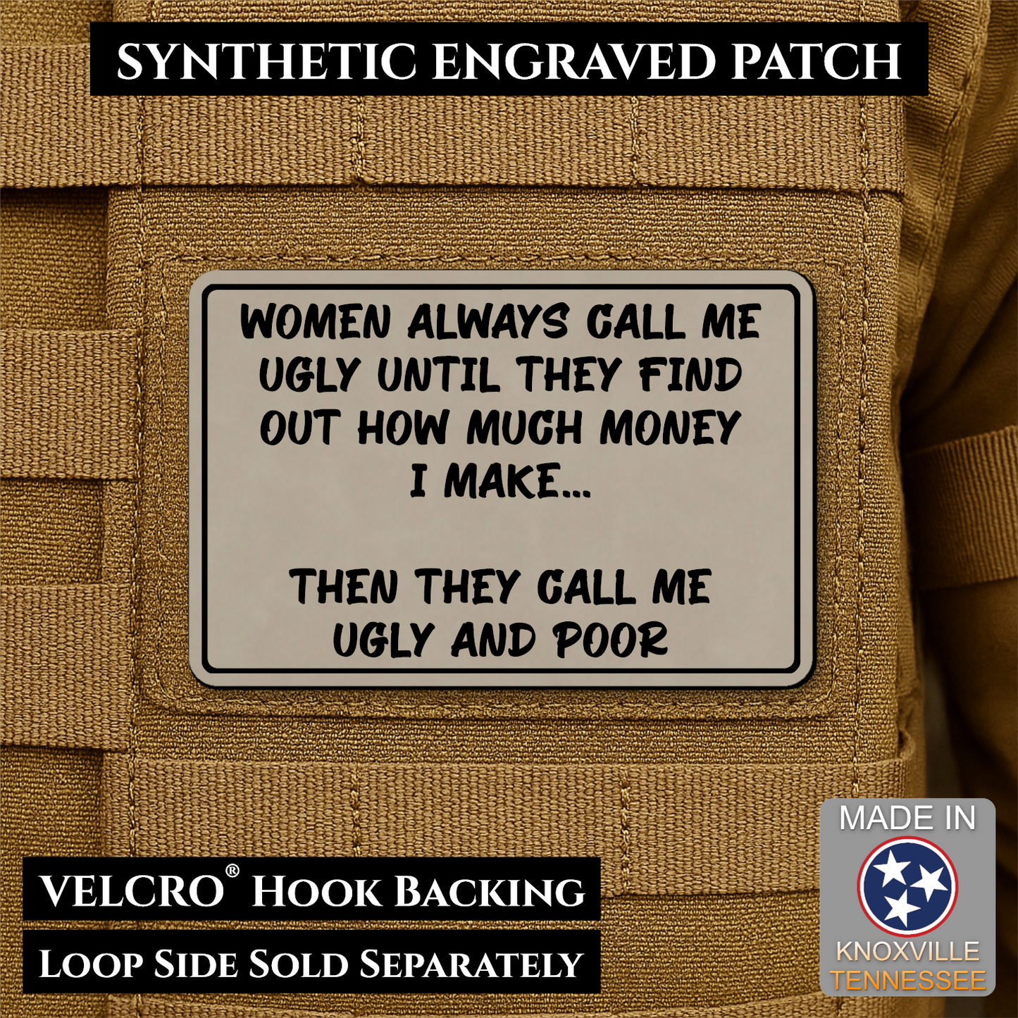 Ugly and Poor Funny Morale Patch | Made in USA | VELCRO® Brand Hook Backing