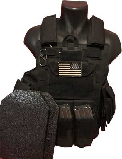 Tactical Vest Plate Carrier W/ 2 10x12 Curved Plates- BUNDLE